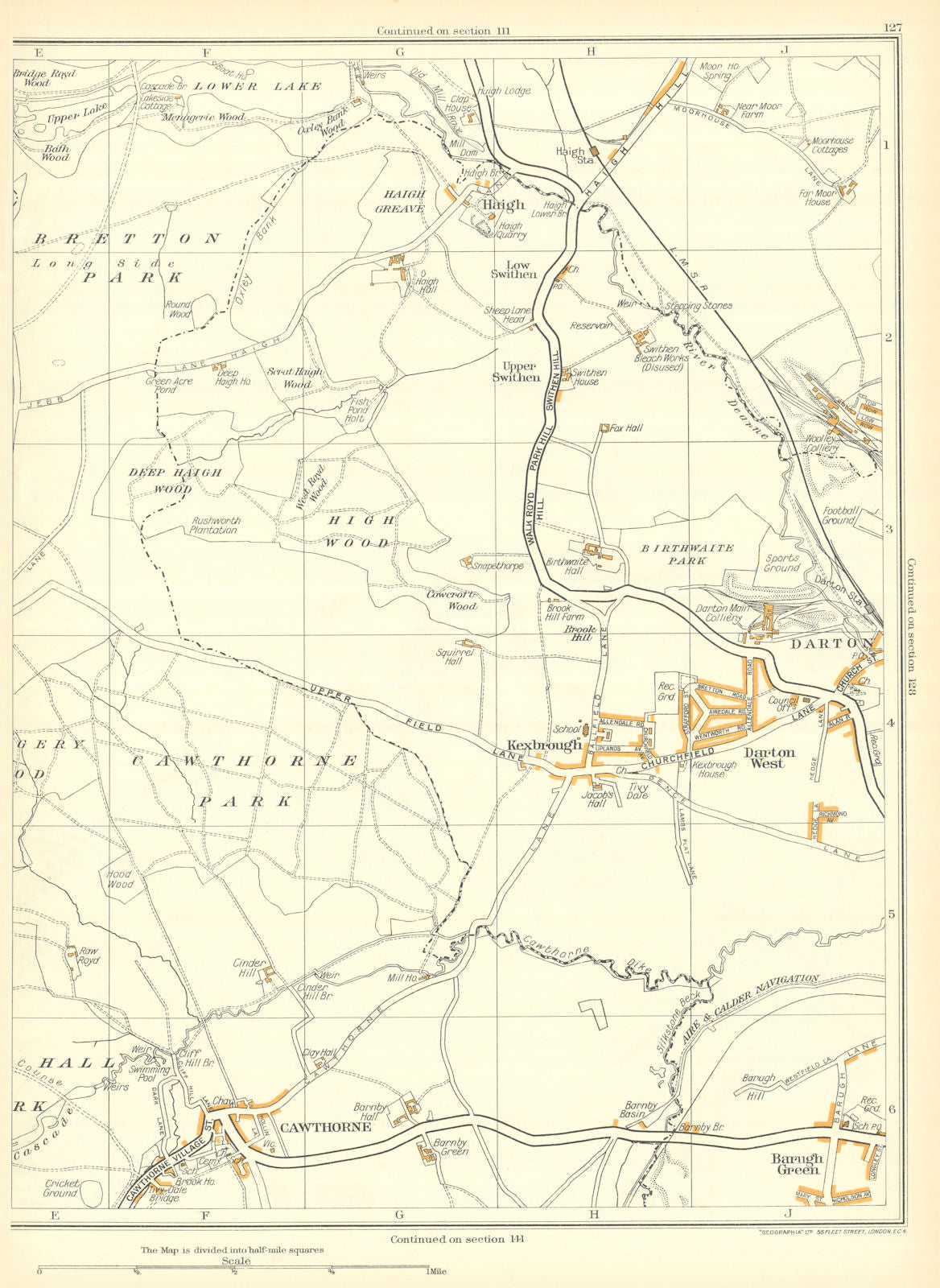 KEXBROUGH Cawthorne Darton High Wood Barugh Green Bretton 1935 old vintage map